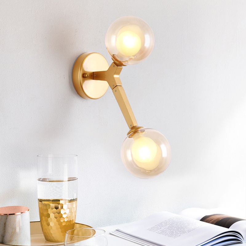 Rotatable Tree Crotch Sconce Ideas Modern Novelty Amber Glass 2 Bulbs Gold Wall Light Fixture