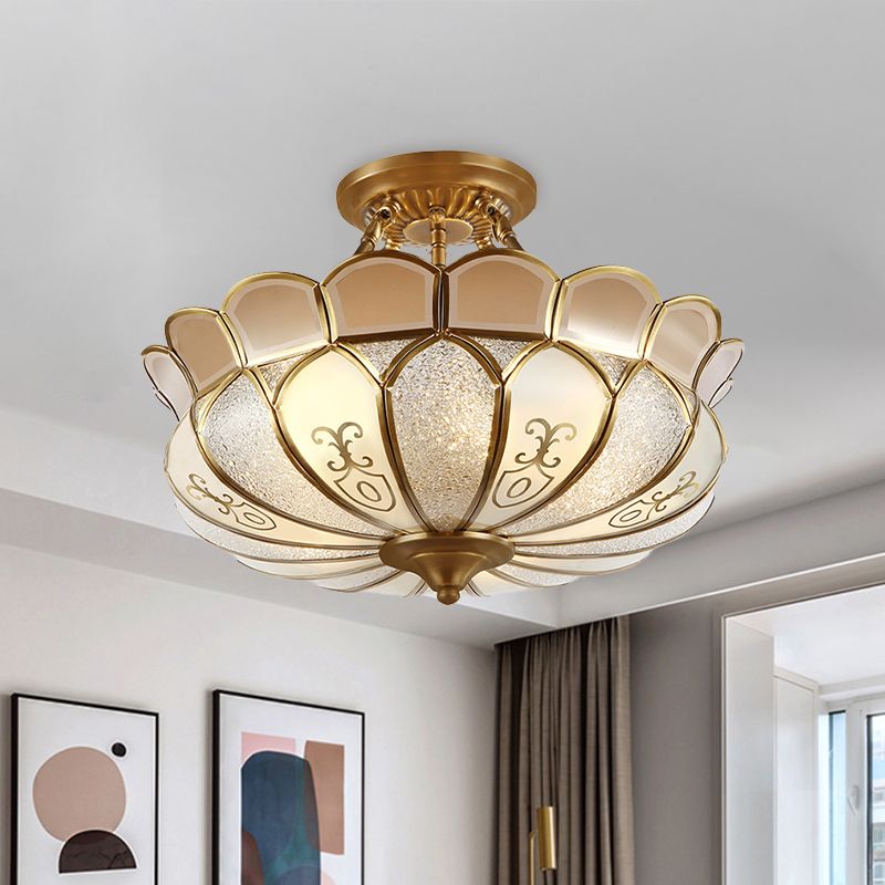 Sala da pranzo lotus a filo colonialismo in vetro smerigliato 4/5 luci in oro lampada semi -filo