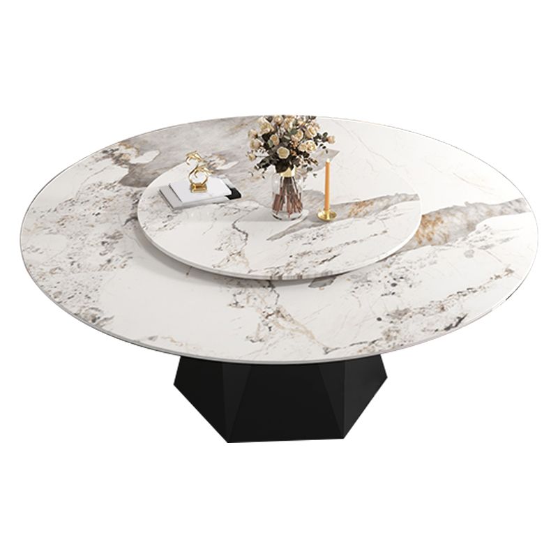 Round Furniture Simple Style Stone Pedestal Base Dinner Table with Turntable