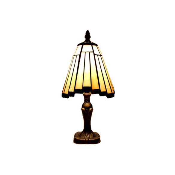 Mission Tiffany Cone Table Lighting Stained Glass 1 Head Standing Table Lamp in Beige/Blue for Bedroom