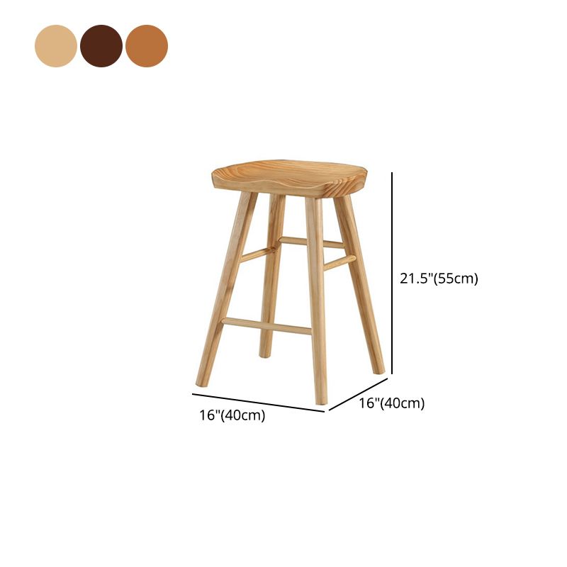 Modern Armless Backless Counter Stool Pine Wood Cafe Bar Stool with Wooden Seat