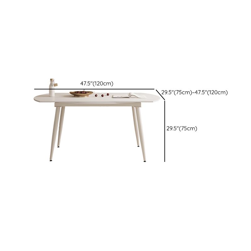 Modern Round Extendable Dining Table White Stone Tabletop with Double Drop Leaf