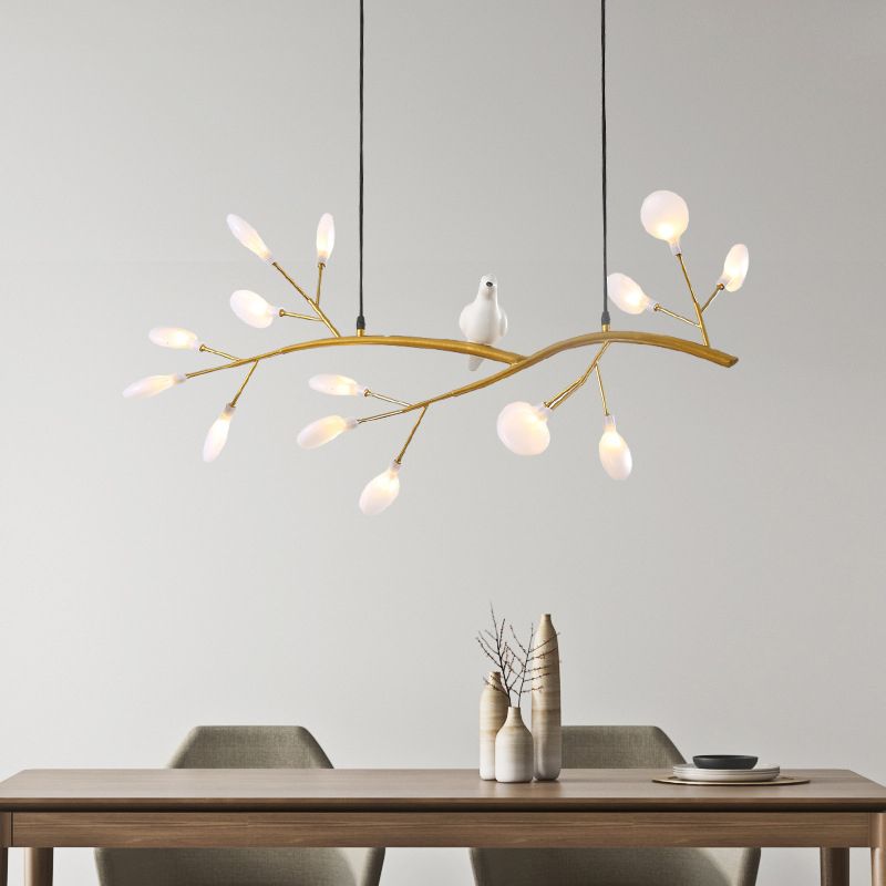 Branch Dining Room Island Pendant Light Acrylic LED Contemporary Hanging Lamp Kit with Bird Decoration