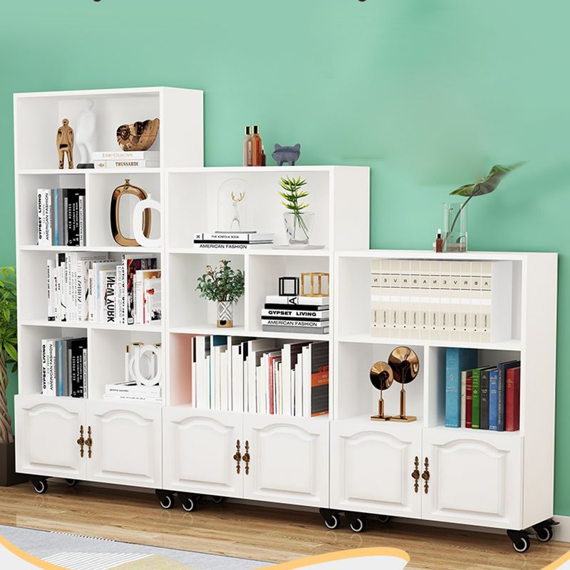 Contemporary Standard Bookcase Vertical Closed Back Bookshelf with Wheels