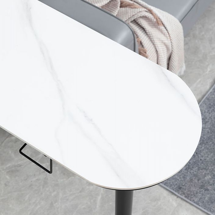 White Stone Indoor Glam Bar Dining Table Iron Double Pedestal Bistro Table with Wine Rack