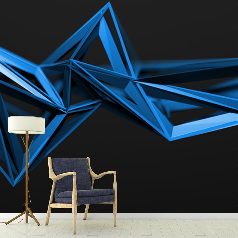 3D Geometrical Wallpaper Mural Modern Style Non-Woven Cloth Wall Decor in Blue on Black