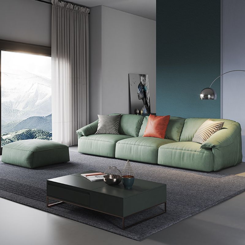 Stationary Stain Resistant Faux Leather Tuxedo Arm Cushions Green Sofa