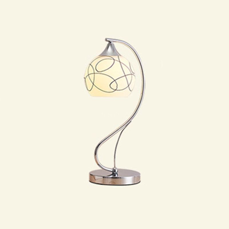 Silver Gooseneck Table Lamp Minimalist 1-Light Metal Table Light with Spherical White Glass Shade
