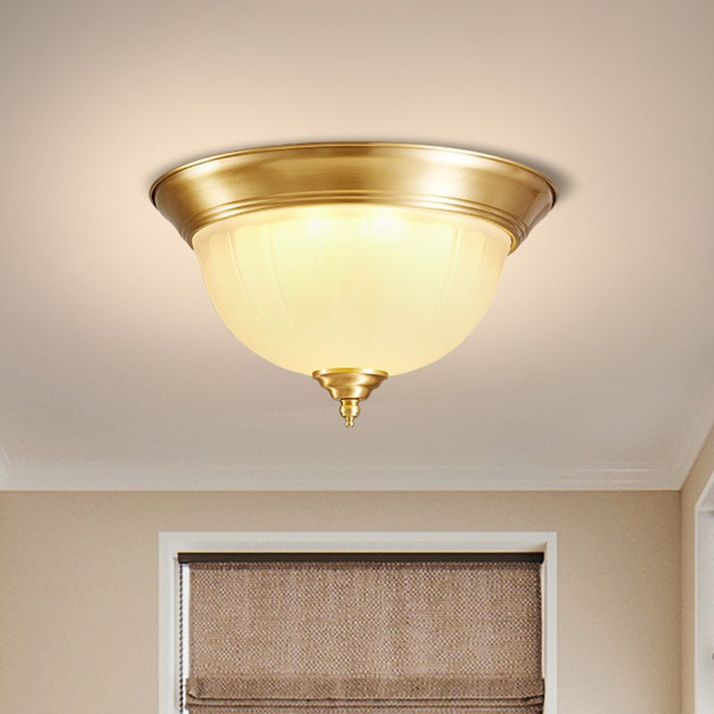 Bowl Handblown Glass Flush Mount Lighting Retro Living Room Flush Mount Ceiling Light in Gold