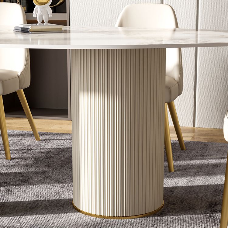 Metaal traditionele luxe ovale eettafel gesinterde stenen tafel met witte benen