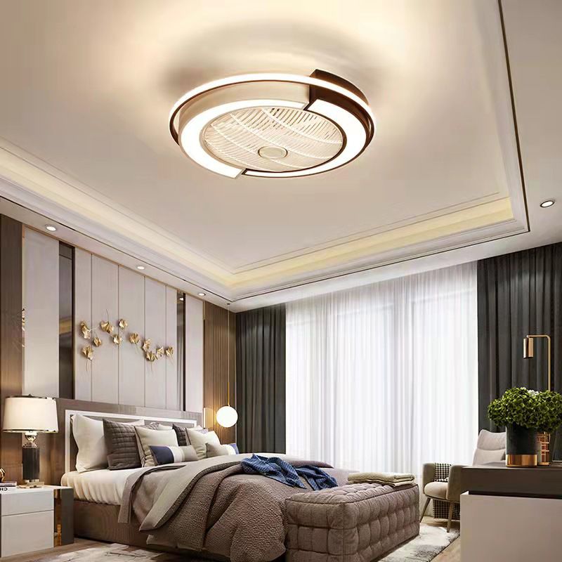 Spleißen trommelförmige LED -Deckenventilator Leuchte Nordische Metall Schlafzimmer Halbflush Mount Leuchte