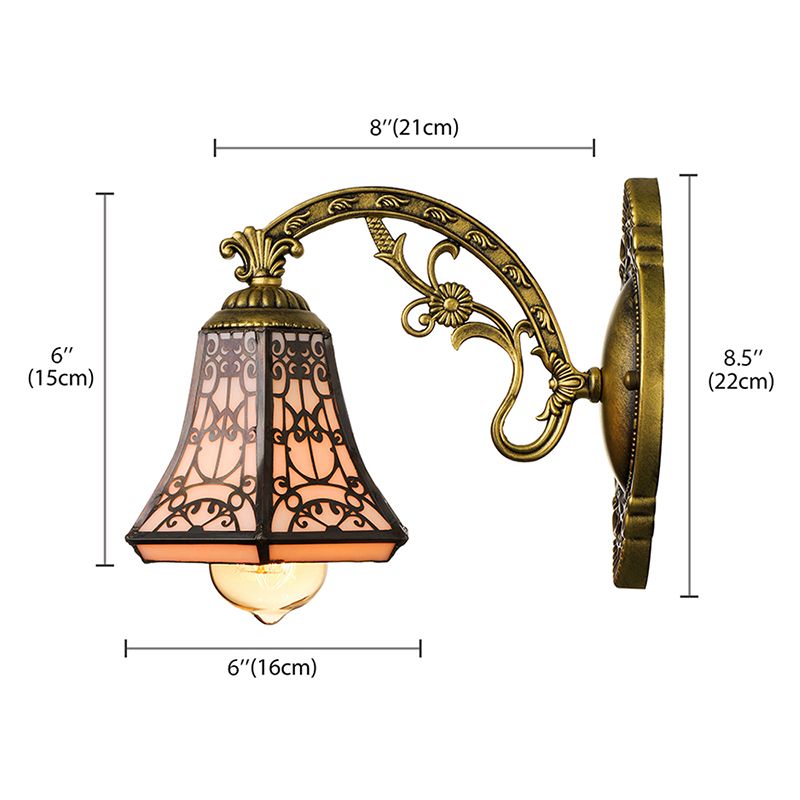 Art Glass Bell Wall Light with Carved Arm 1 Head Vintage Tiffany Wall Lamp in Black for Outdoor