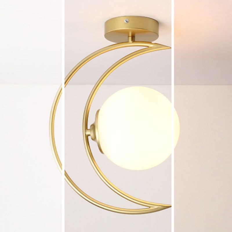 Moon Shape Aisle Ceiling Light Fixture Glass Nordic Semi Flush Light Fixture