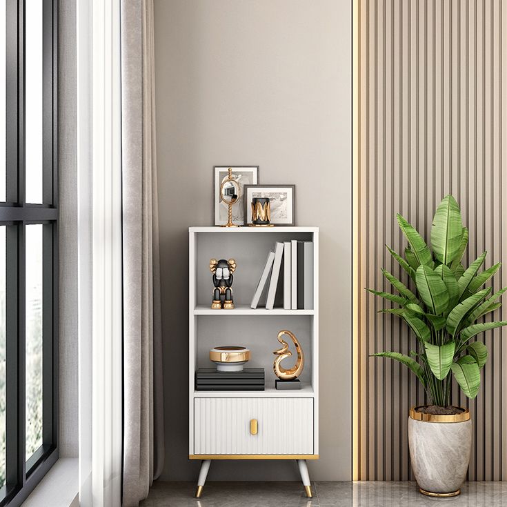 Rectangle Closed Back Bookcase Modern Wooden Bookshelf with Drawers
