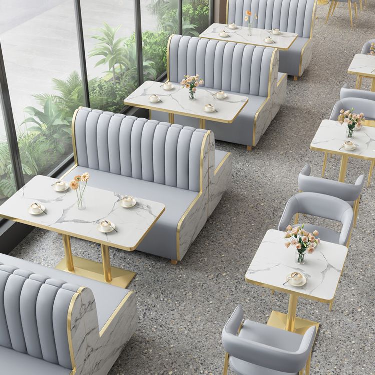 Industrial White Table for Restaurant Dining Table with Metal Base in Gold