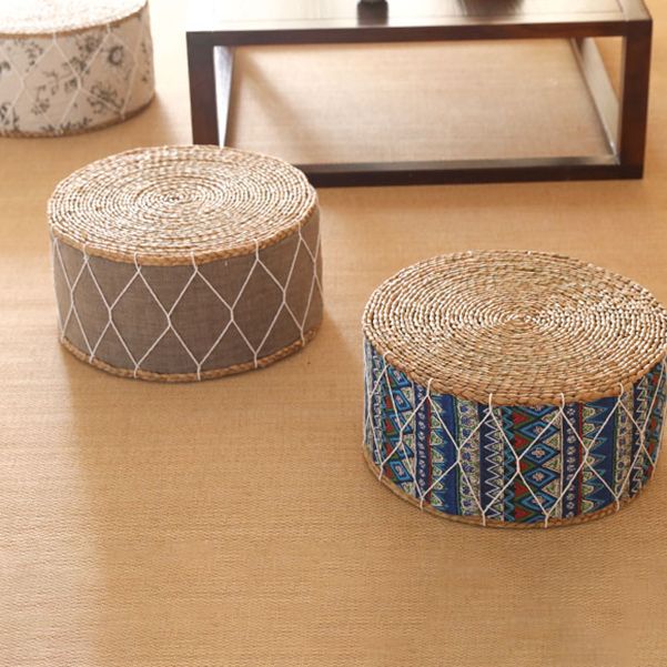 Traditional Poof Tribal Pattern Cylinder Shape Rattan Tear Resistant Pouf