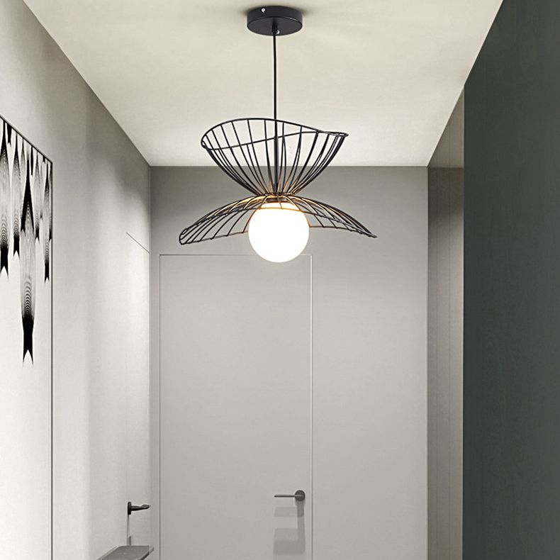 Designer Ball Suspension Lighting Wit glas 1 Licht woonkamer Hanglampje met draadkooi