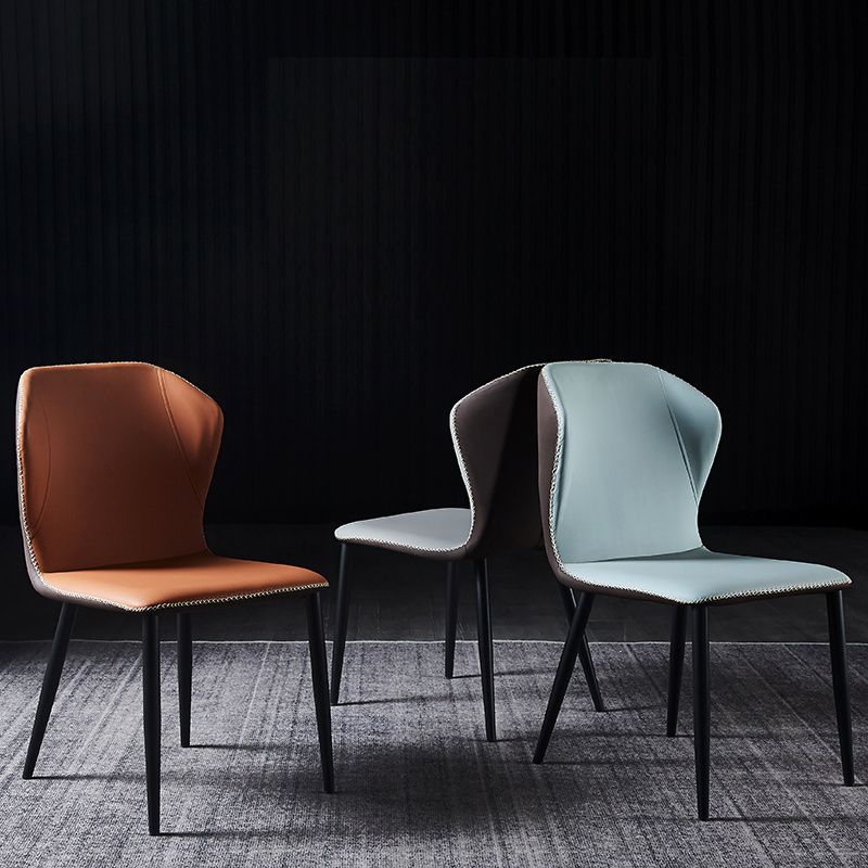 Silla lateral de comedor de diseño moderno, silla de cuero sin brazos para el hogar