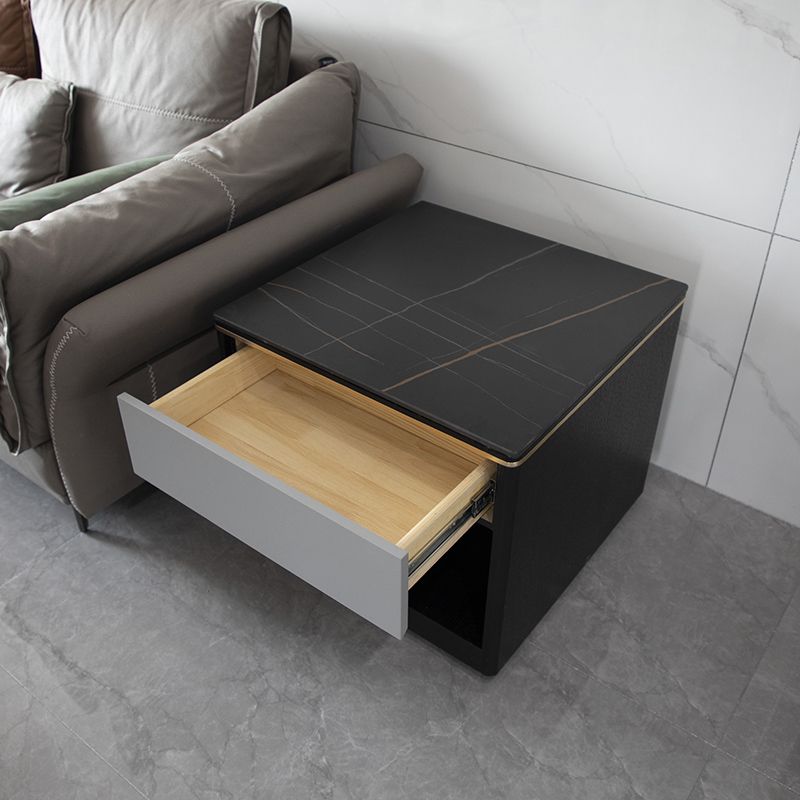 Stone Block 1-Drawer Shelf Included Side Table with Wood Accents - 20.47" H