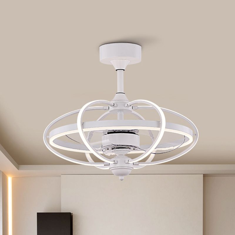 Silber/Weiß/Gold Oval Cage Semi Flush Mount Simplicity LED Silicon Hanging Lüfter Licht mit 3 braunen Klingen, 19,5 "H