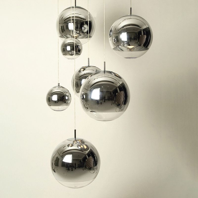 Sliver Electroplated Mirror Glass Globe Hanging Light Contemporary Simplicity 1-Light Pendant for Dining Room
