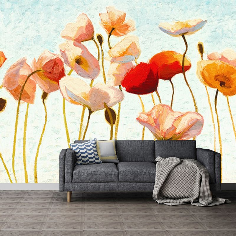 Pink Flower Wall Murals Oil Painting Modernist Stain Resistant Wall Decor for Coffee House