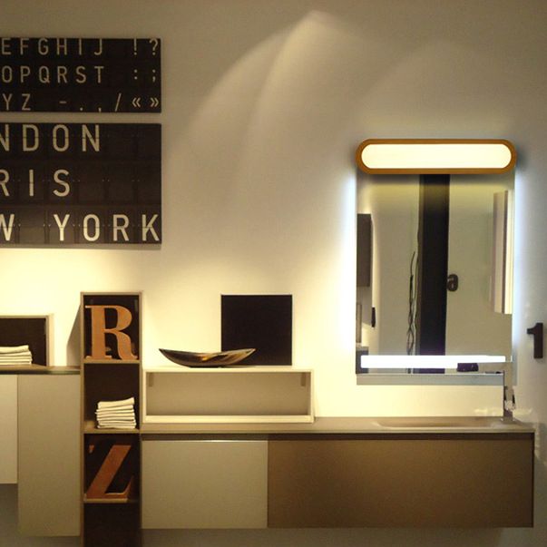 Linear ovale en bois rincier mural simplicité en acrylique LED Vanité murale pour chambre à coucher