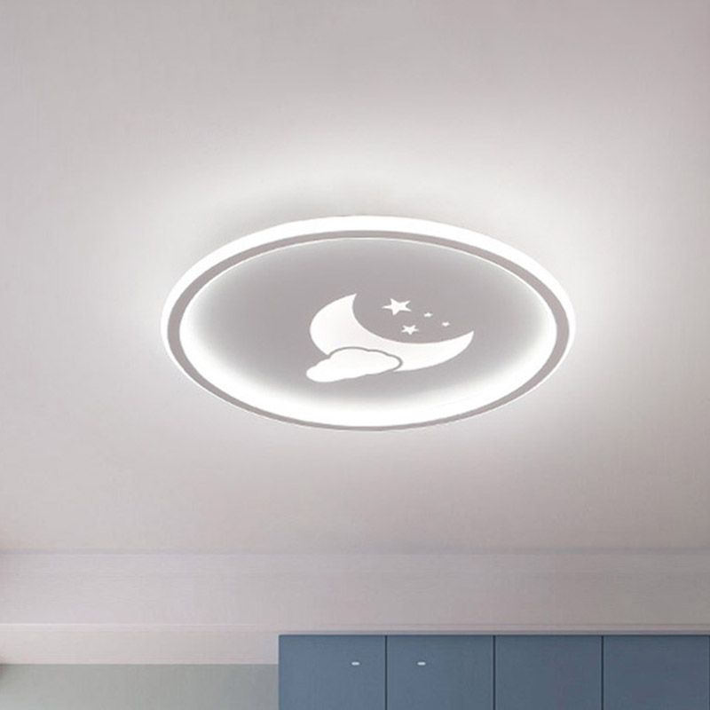 Contemporary Round Acrylic Ceiling Light Fixture Led Flushmount with Moon and Star Pattern in Pink/White