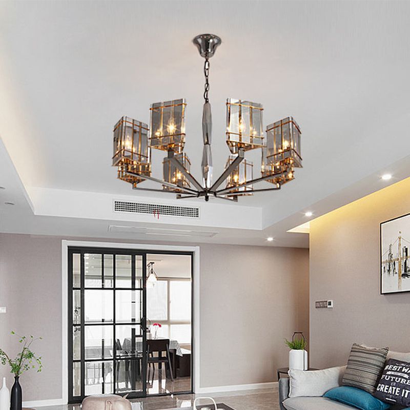 Triangle suspendu modernisme de lustre Crystal 28 "/35,5" de large 6/8 têtes Témous du pendentif noir avec bras métallique