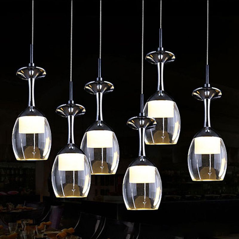 Stylish Wine Cup Pendant Light Acrylic Dining Room LED Suspension Light in Chrome