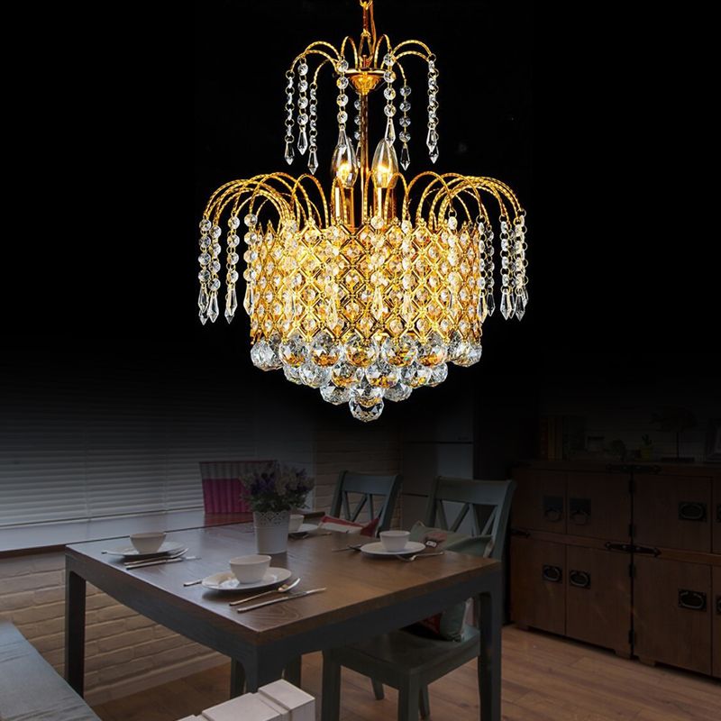Luz de techo colgante en cascada Bola de cristal facetada contemporánea 5 luces de lámpara de oro, 16 "/19.5" de ancho