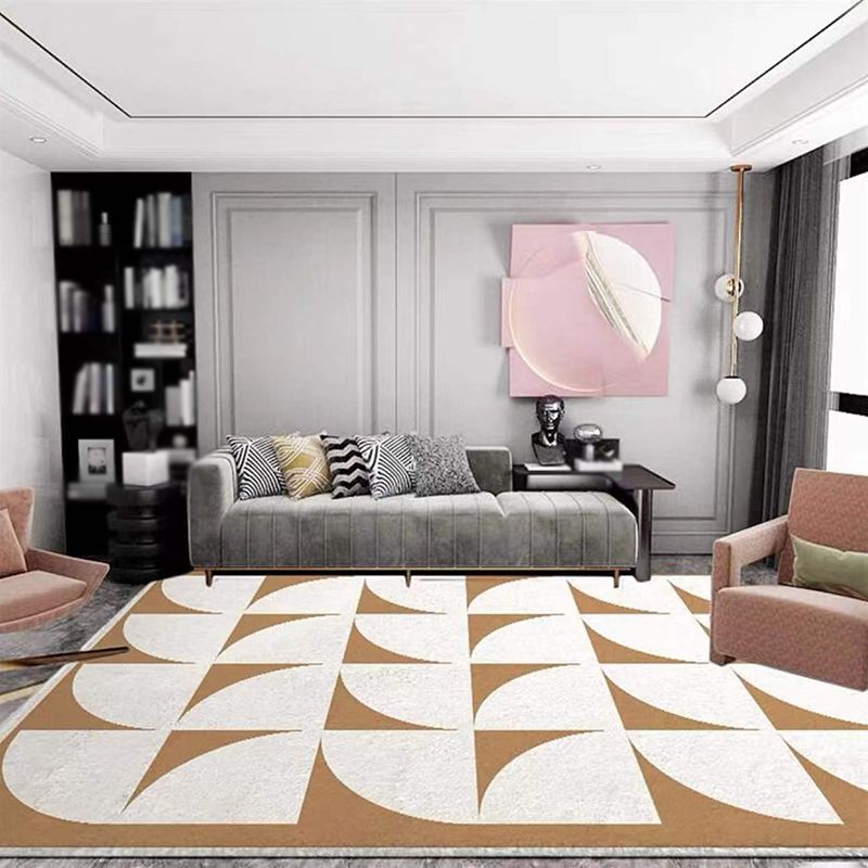 White Simple Rug Polyester Plants Rug Non-Slip Backing Rug for Drawing Room
