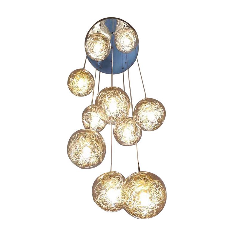 Modern Ball Pendant Clear Glass Multi Lights Hanging Ceiling Light for Spiral Stair