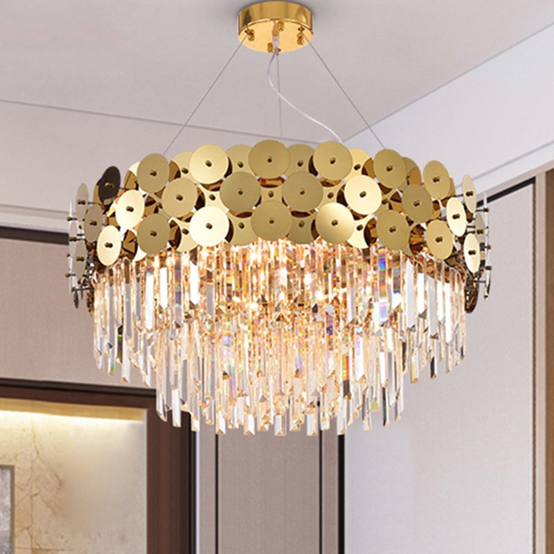 Aste di cristallo a livello lampadario glam glam oro tamburo soffitto soffitto