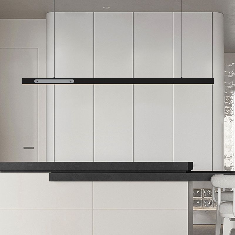 Black Metal Island Lamp Modern 1-Light Linear Restaurant Pendant Light