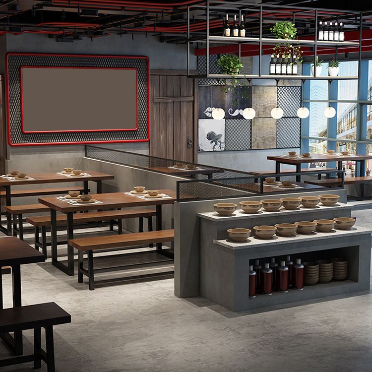 Industrial Dining Table Set 1/2/3/5 Pcs Solid Wood Top Table with Arm Chairs