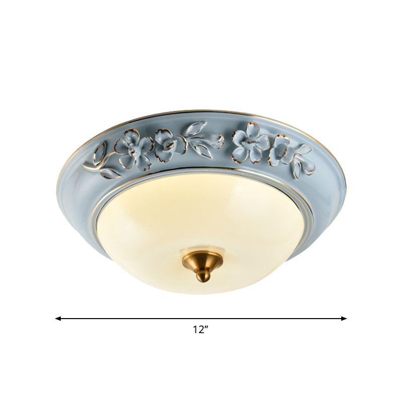 12"/14"/18" W Blue LED Flushmount Countryside Ceramic Flower Ceiling Light Fixture with Bowl Lampshade