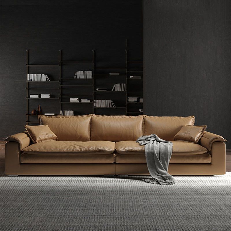 Faux Leather Sofa 35.43" D x 31.49" H Square Arm Sofa  for Living Room