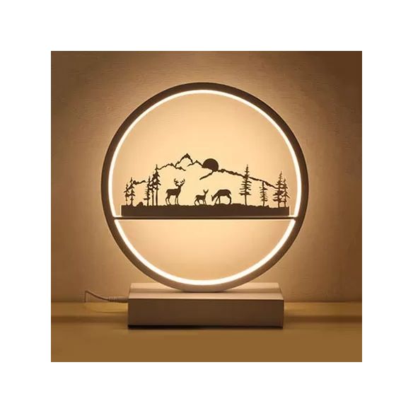 Metal Round Table Light with Natural View Creative Reading Light for Adult Bedroom Cafe