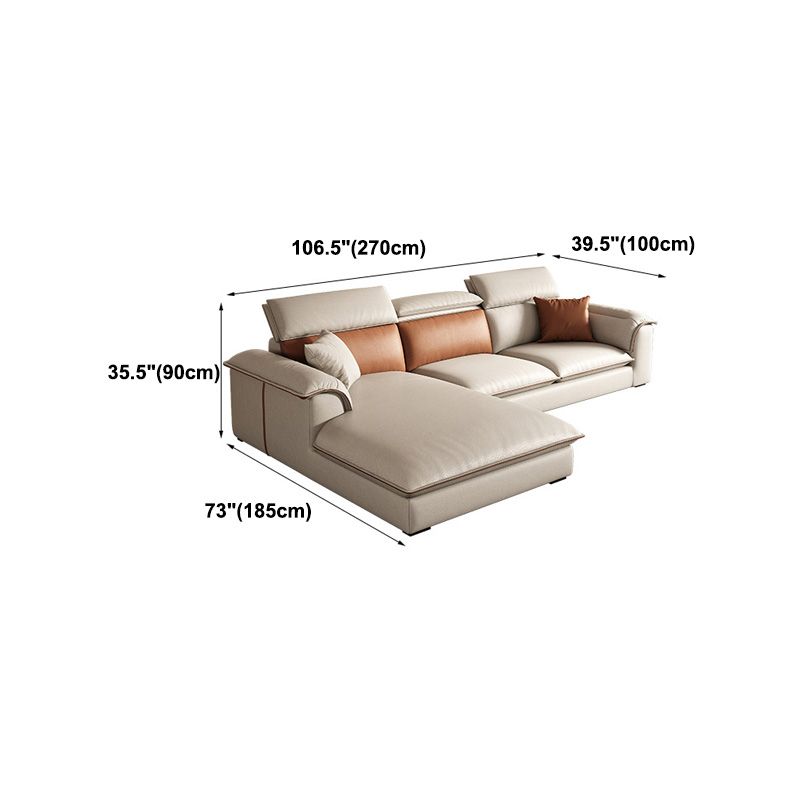 Beige Faux Leather Sectional Sofa Stain-Resistant Sofa for Living Room