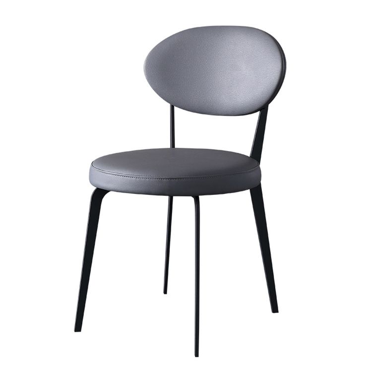 Restaurante contemporáneo Silla lateral de cuero Silla de comedor con respaldo abierto y patas negras