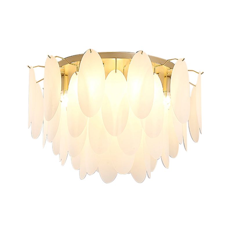 Feather-Shaped Flush Mount Lamp Contemporary White Glass 22.5"/28" Wide 6 Lights Living Room Flush Ceiling Light Fixture