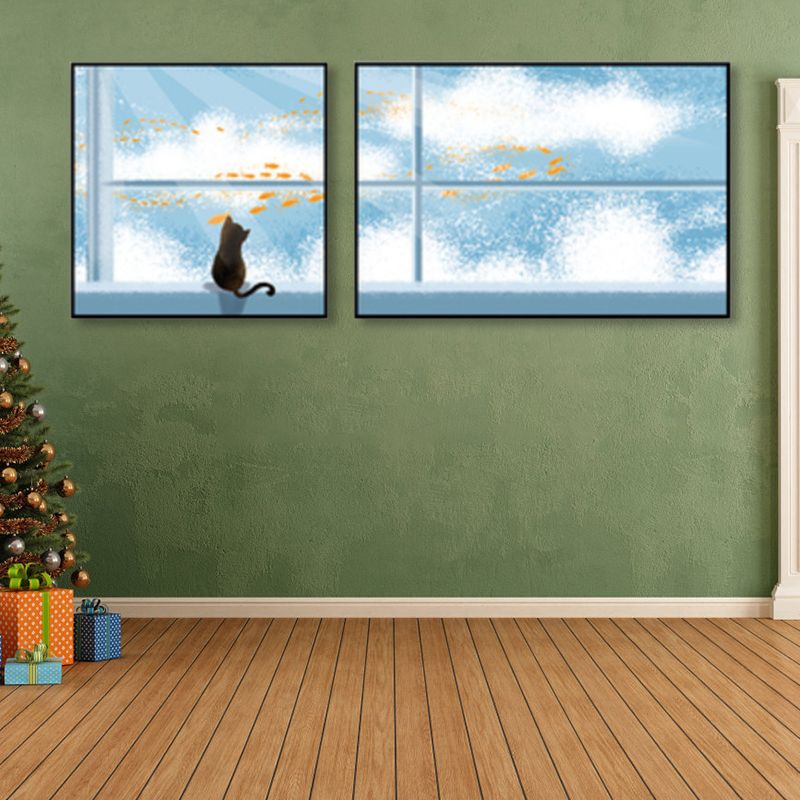 Animals Wall Decor Children's Art Textured Family Room Canvas in Soft Color, Set of 2