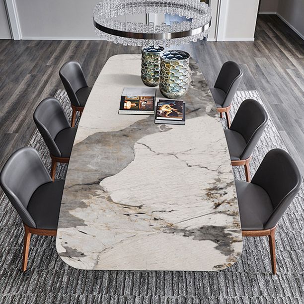 Stone Top Dining Table Industrial Rectangle Table with Pedestal Base