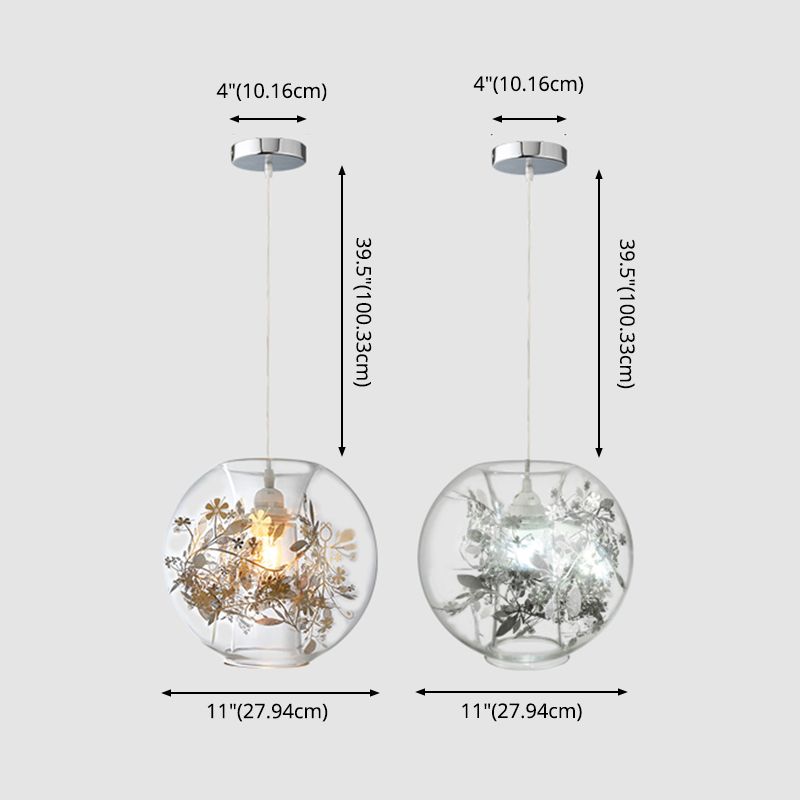 Modern Art Deco Pendant Light Spherical Clear Glass 1 Light Suspension Light  for Living Room