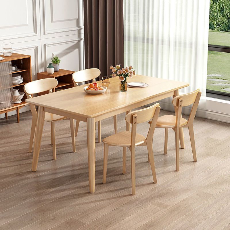 Rectangle Dining Site Table Rubberwood Solid Wood Furniture with 4 Legs