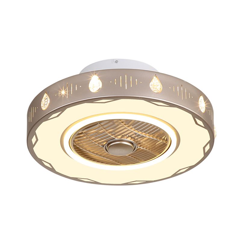 Circle slaapkamer semi -spoeling mount licht moderne acryl led champagne hangende plafondventilator lamp, 19,5 "/23.5" w