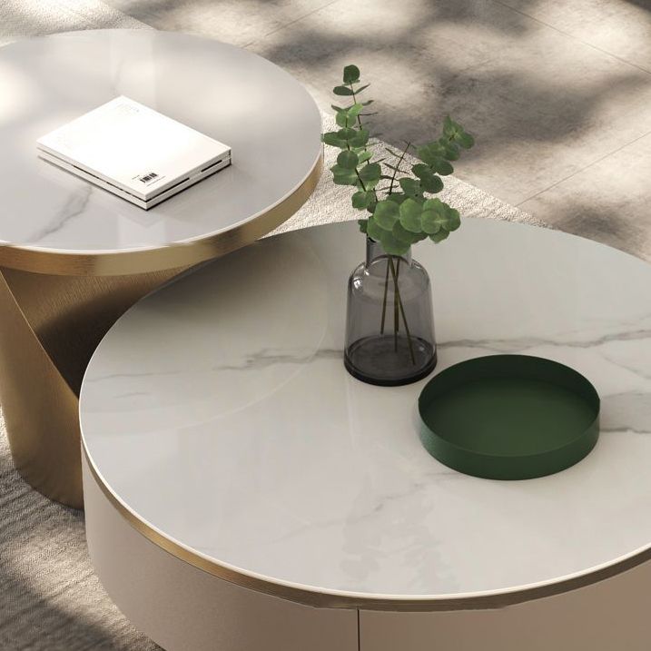 Modern Pedestal Coffee Table Slate Round 2-Piece Coffee Table Set