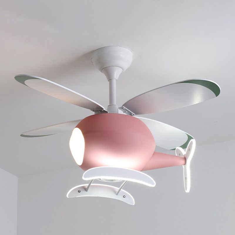 Childrens Airplane Pendant Fan Lighting Metal Bedroom LED Semi Flush Mounted Lamp