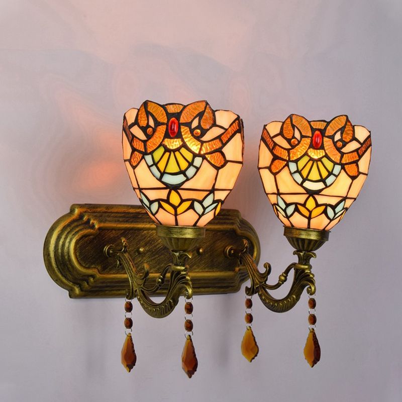 Stained Glass Victorian Designed Wall Light Bookstore 2 Lights Tiffany Wall Lamp with Agate